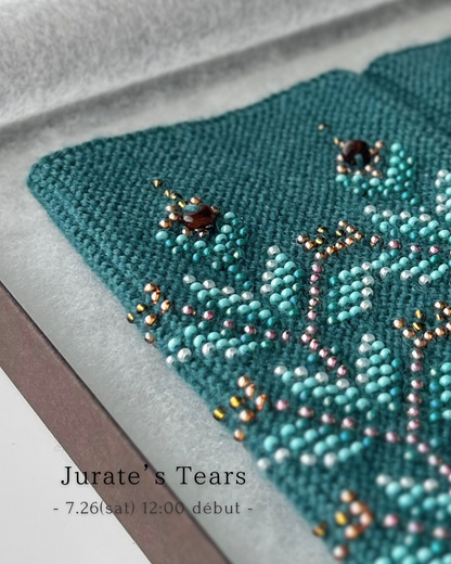 【Autumn受注製作】Jurate’s Tears｜ノクターングリーン｜琥珀入り手編みリストウォーマー