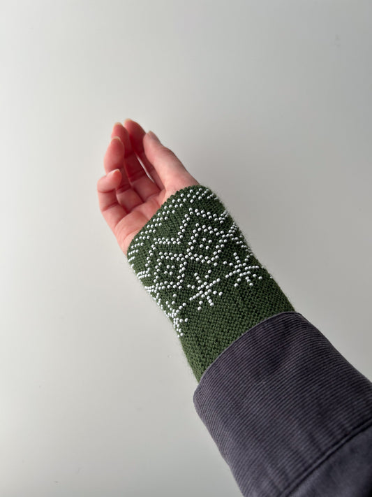 【即納】サンリットグレース｜カーキ｜手編みリストウォーマー