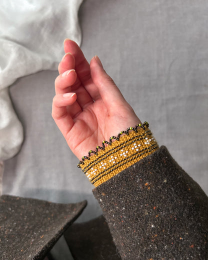 1119【受注販売】ルミナフォーチュナ｜マスタード｜手編みリストウォーマー