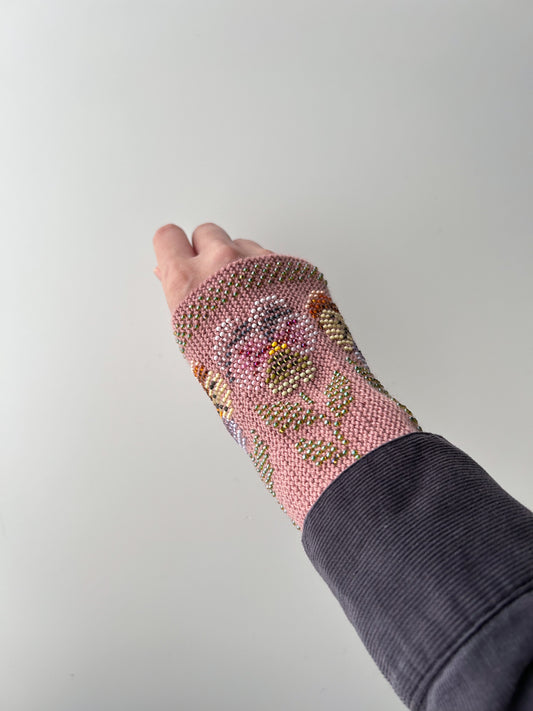 【即納】エターナルパンジー｜クラシックローズ｜手編みリストウォーマー