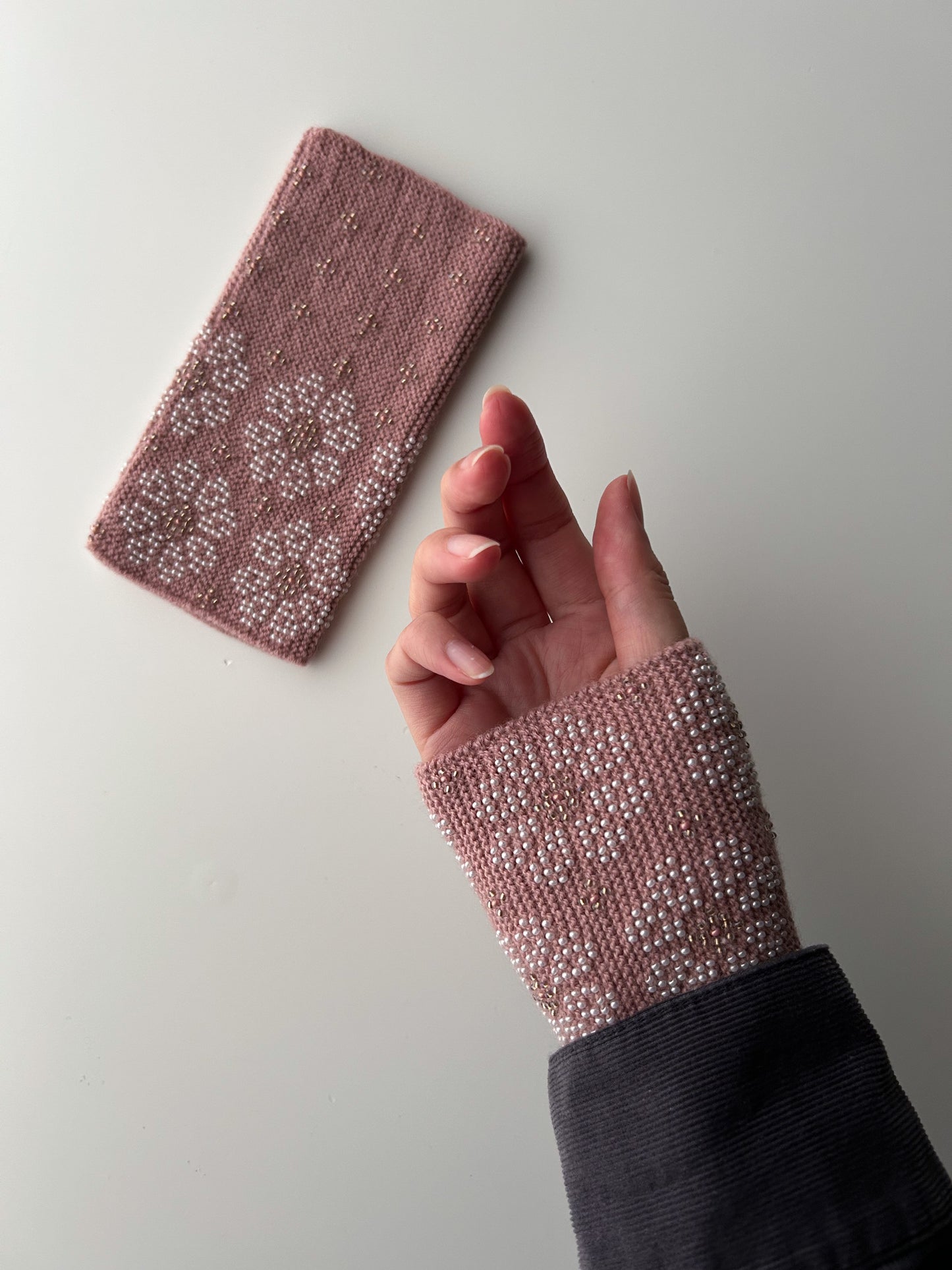 上下2way！【即納】サウレリア｜クラシックローズ｜手編みリストウォーマー