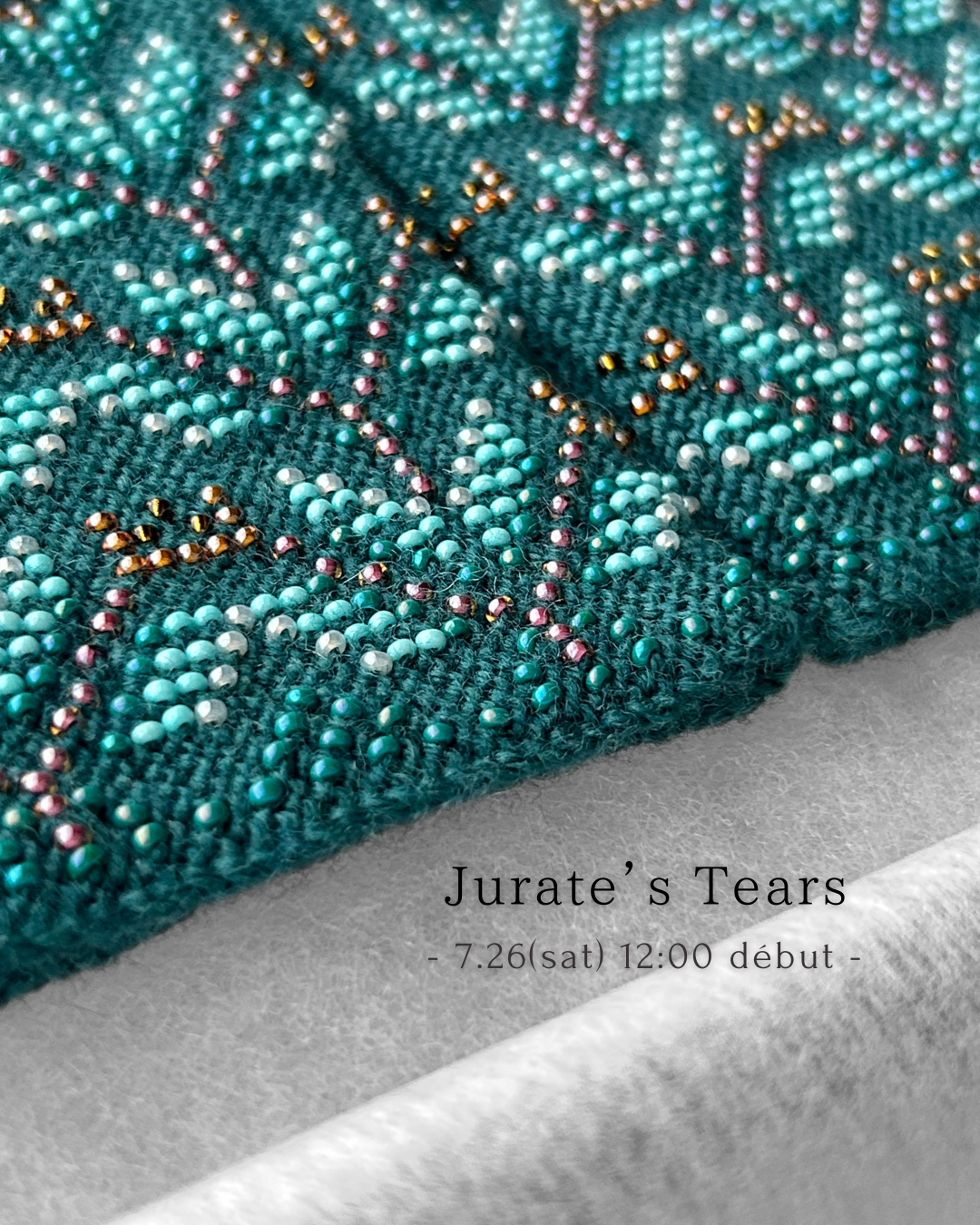 【Autumn受注製作】Jurate’s Tears｜ノクターングリーン｜琥珀入り手編みリストウォーマー