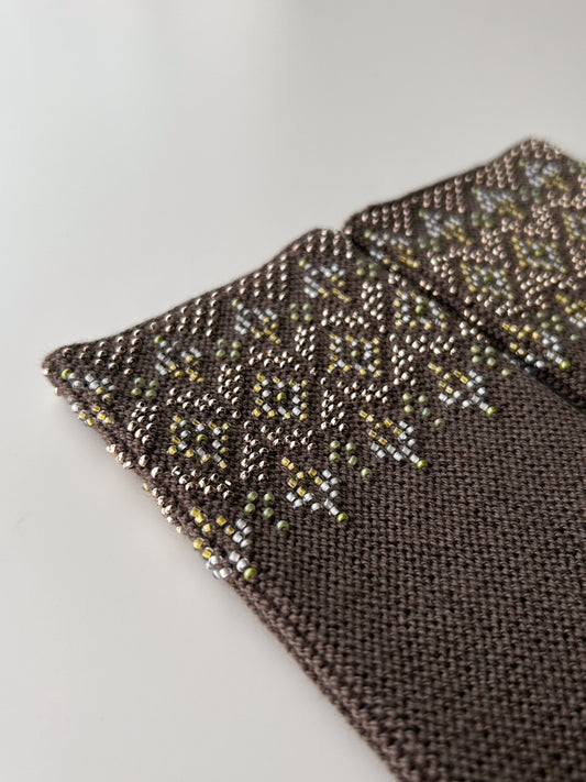 【即納】エクラ・シンフォニー｜モカブラウン｜選べるきらめき手編みリストウォーマー